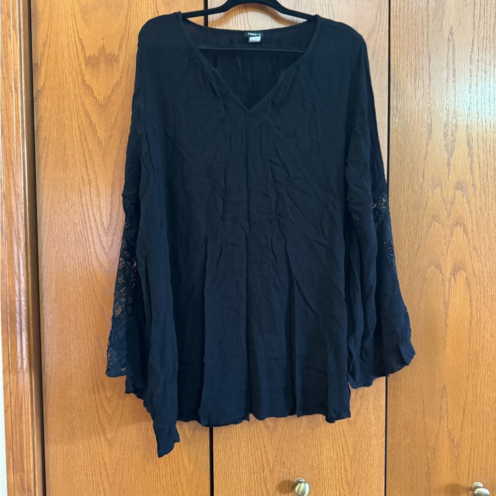 Torrid Black Swim Coverup with Lace Sleeves